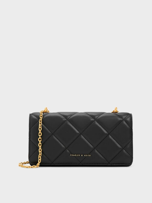 Paffuto Chain Handle Quilted Long Wallet, Black, hi-res