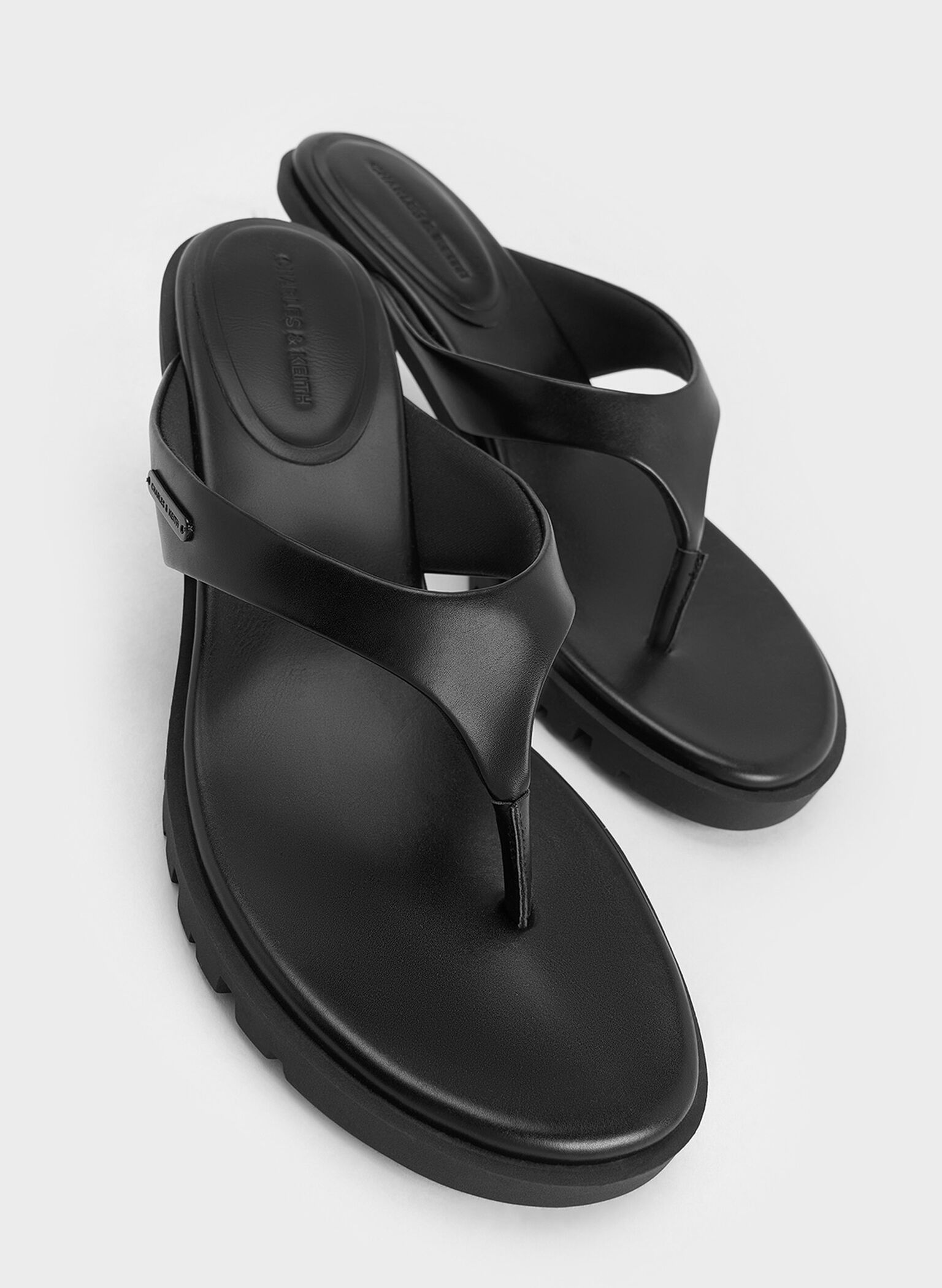 V-Strap Slant-Heel Thong Mules, Black, hi-res