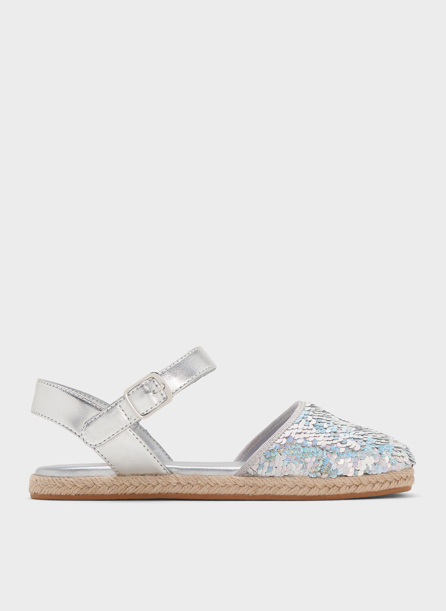 Girls' Sequin Espadrille Flats, Silver, hi-res
