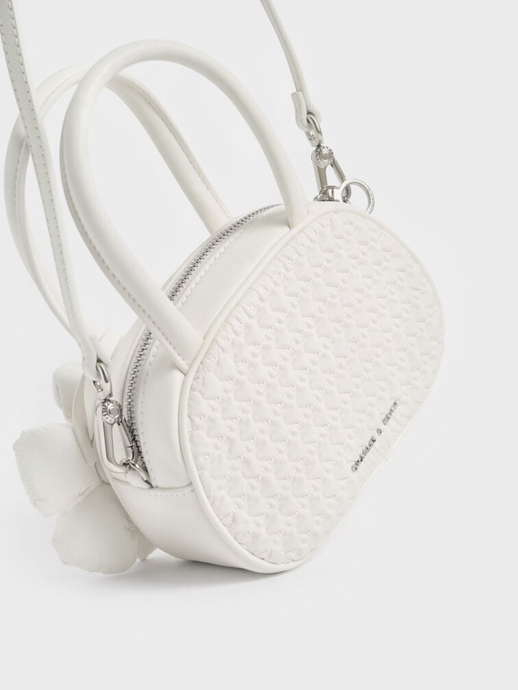 Nylon Textured Top Handle Bag, White, hi-res