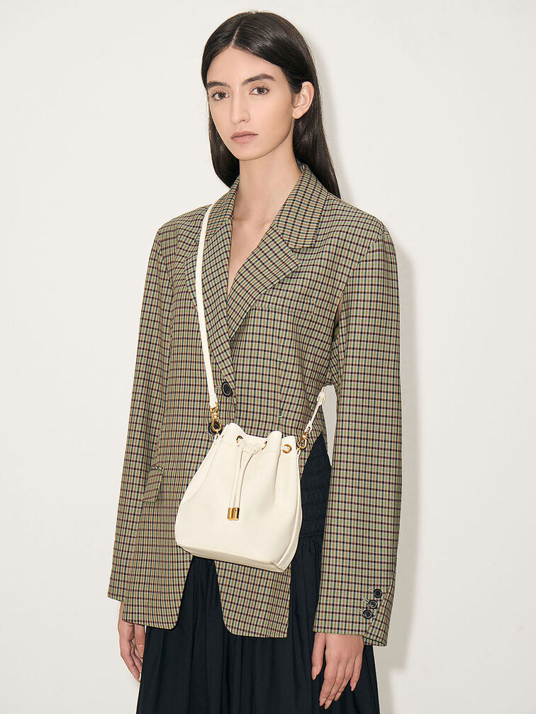 Braided-Handle Drawstring Bucket Bag, Cream, hi-res