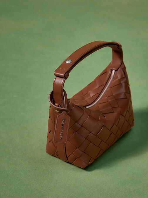 Ivette Woven Shoulder Bag, Chocolate, hi-res