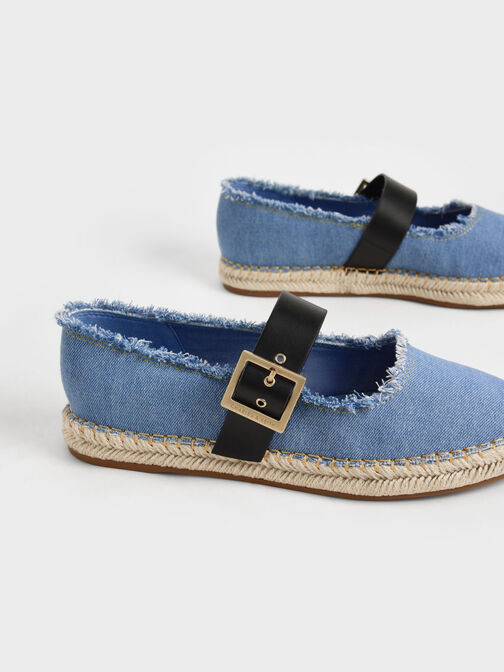 Buckled Denim Espadrille Flats, Blue, hi-res