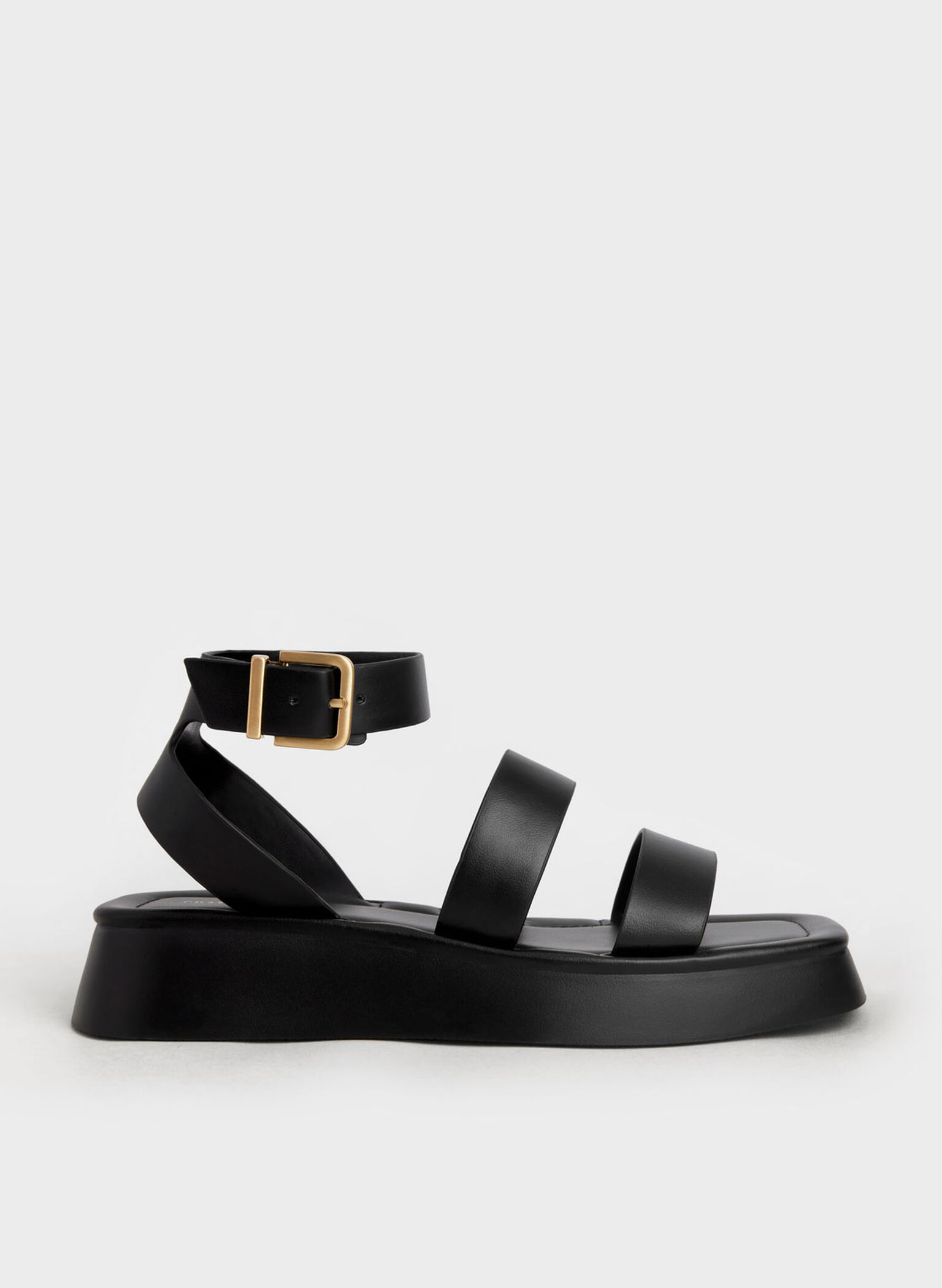 Square Toe Ankle-Strap Sandals, Black, hi-res