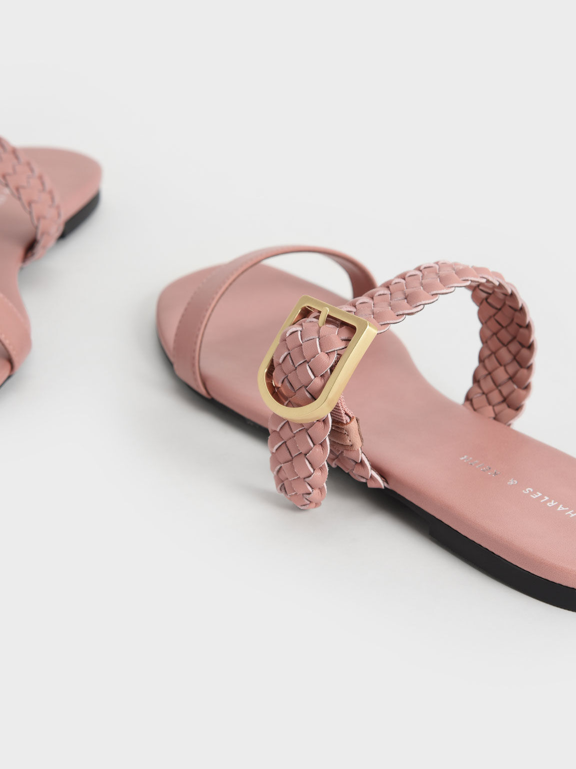 Woven Strap Slide Sandals, Pink, hi-res