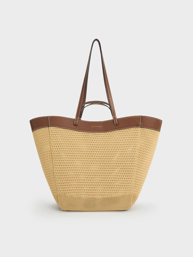 Ida Knitted Sculptural Tote Bag, Beige, hi-res