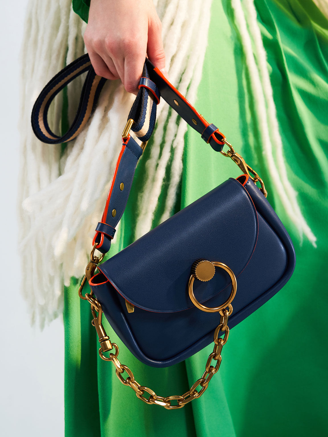 Navy Becca Chunky Chain Link Crossbody Bag CHARLES KEITH International
