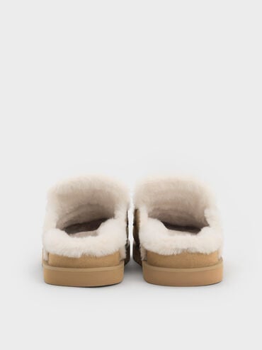 Recycled-Fur Flatform Mules, Sand, hi-res