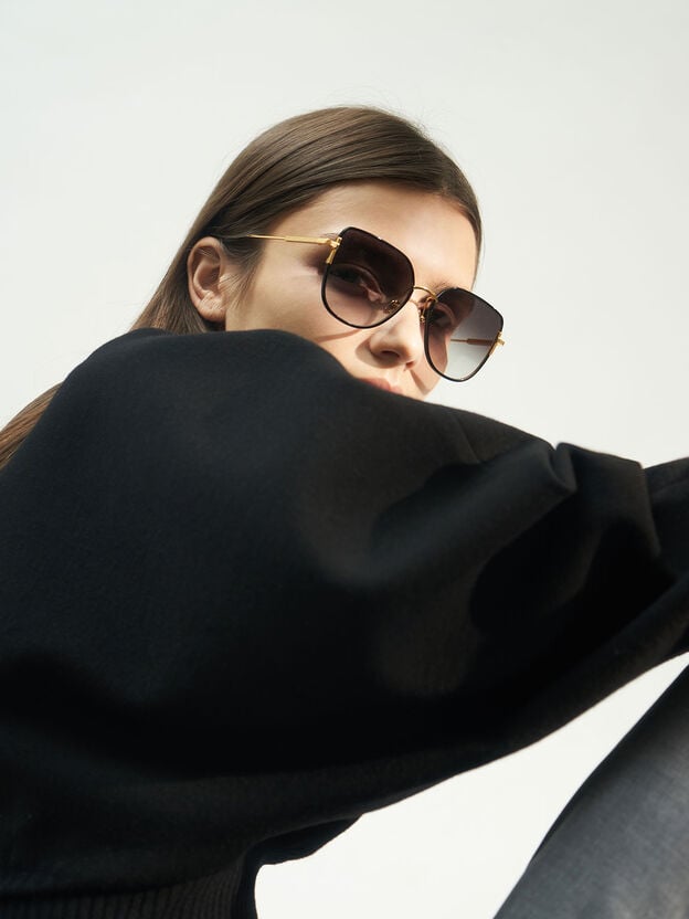 Gafas de sol con forma de mariposa y montura con paneles, Negro, hi-res
