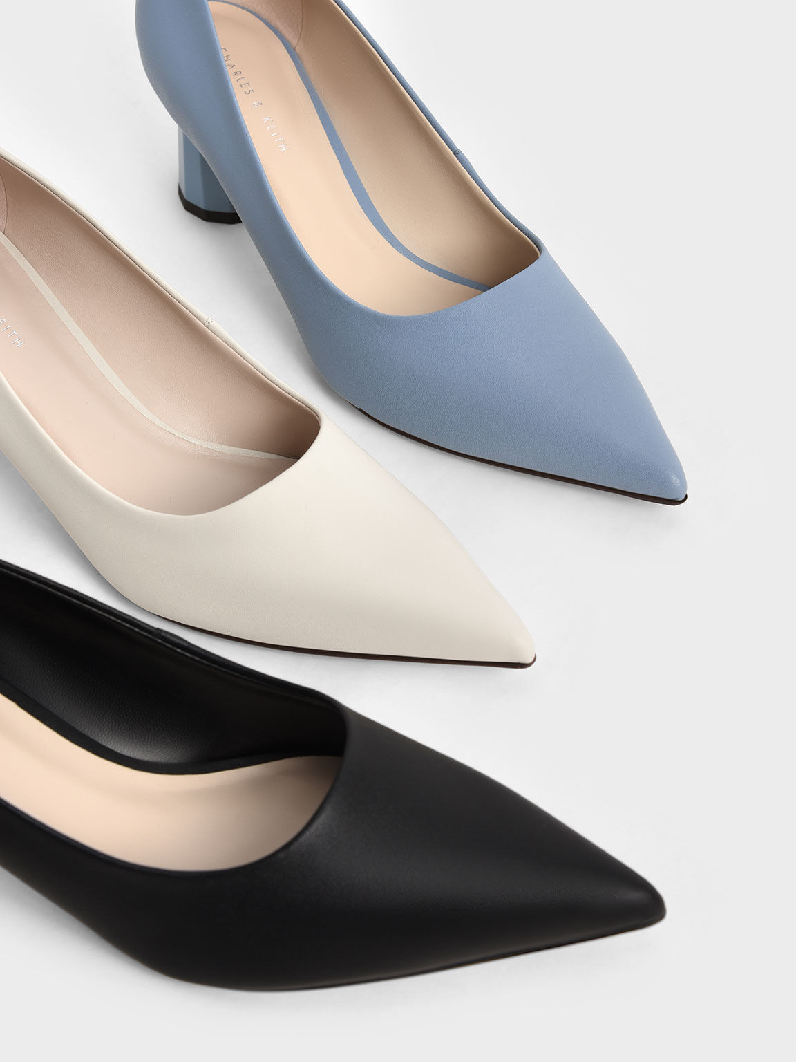 Cone Heel Pointed-Toe Pumps, Chalk, hi-res