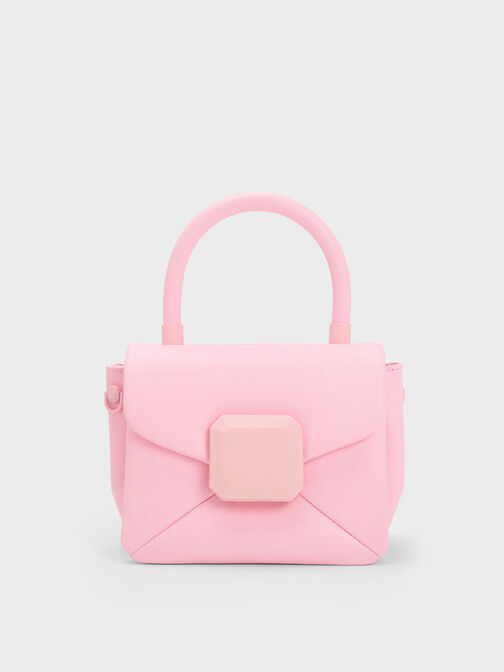 方釦信封手提包, 淺粉色, hi-res