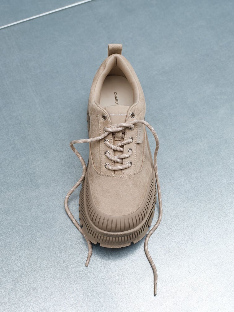 Zapatillas de antelina con plataforma y suela estriada Darra, Beige, hi-res