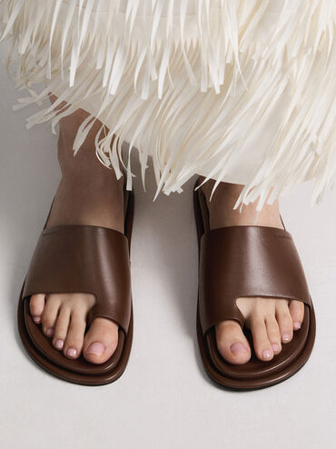 Sandalias planas con tiras anchas, Marrón, hi-res
