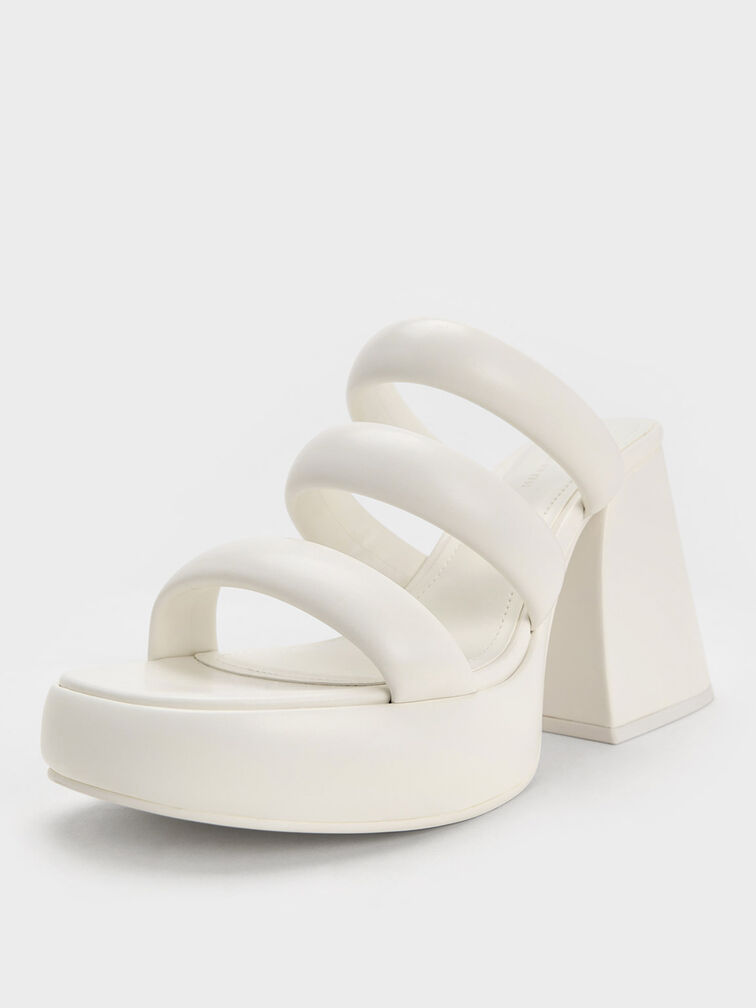 Tattie Puffy-Strap Platform Mules, White, hi-res