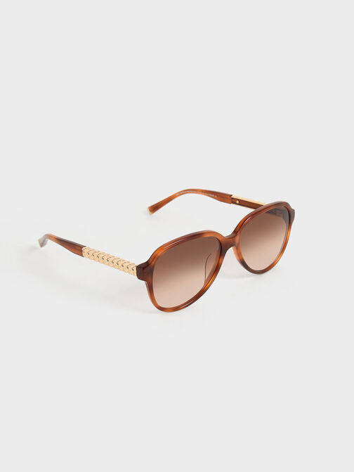 Metallic Braided Temple Acetate Aviator Sunglasses, T. Shell, hi-res