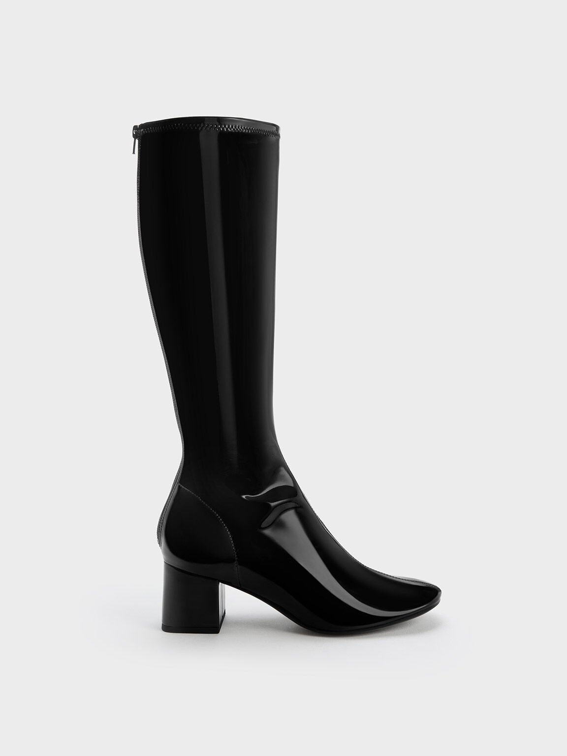 Patent Block Heel Knee Boots, Black Patent, hi-res