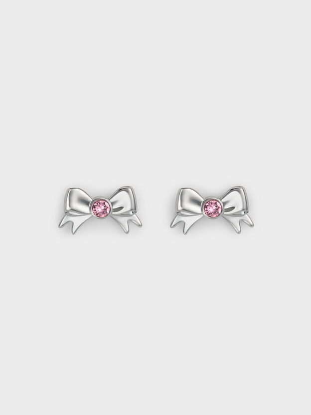 Paige Crystal-Bow Stud Earrings, Pink, hi-res