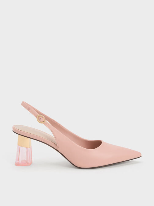 See-Through Trapeze Heel Slingback Pumps, Blush, hi-res