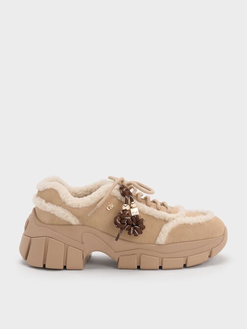Yunna Suede & Faux Shearling Chunky Sneakers, Beige, hi-res