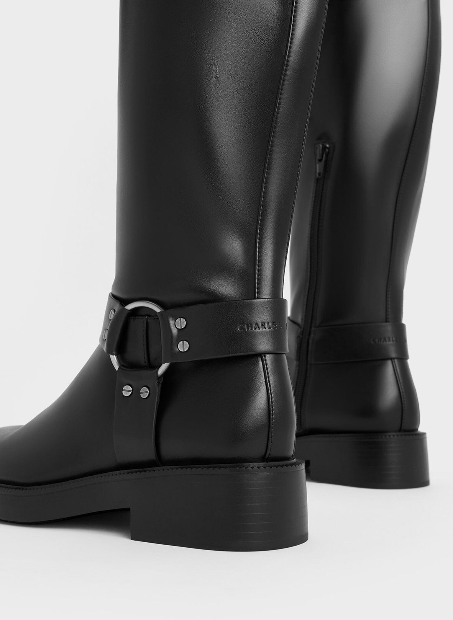Davina Buckled Thigh-High Boots, Black, hi-res