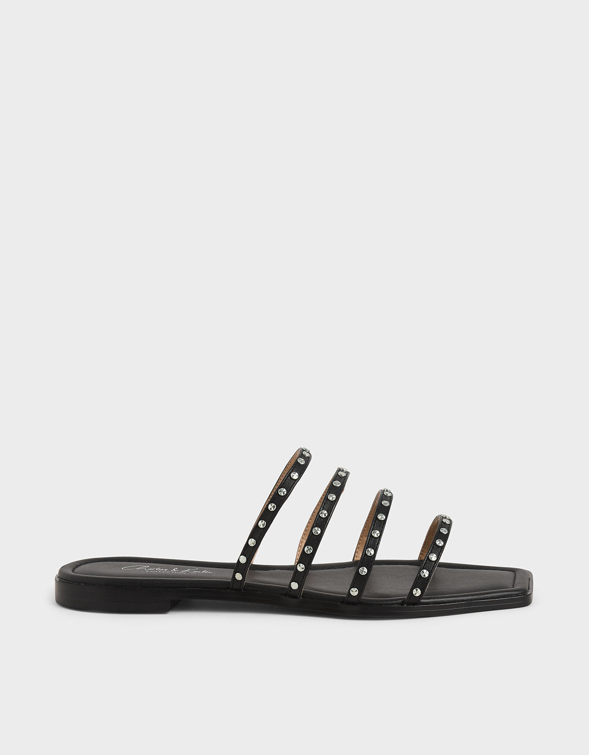 black studded slip on sandals