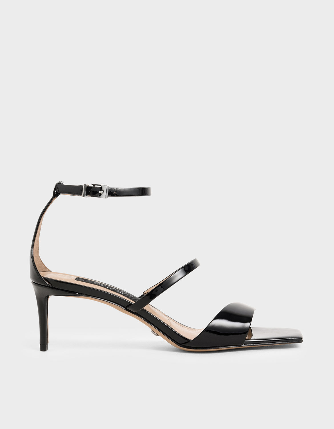 black patent leather strappy heels