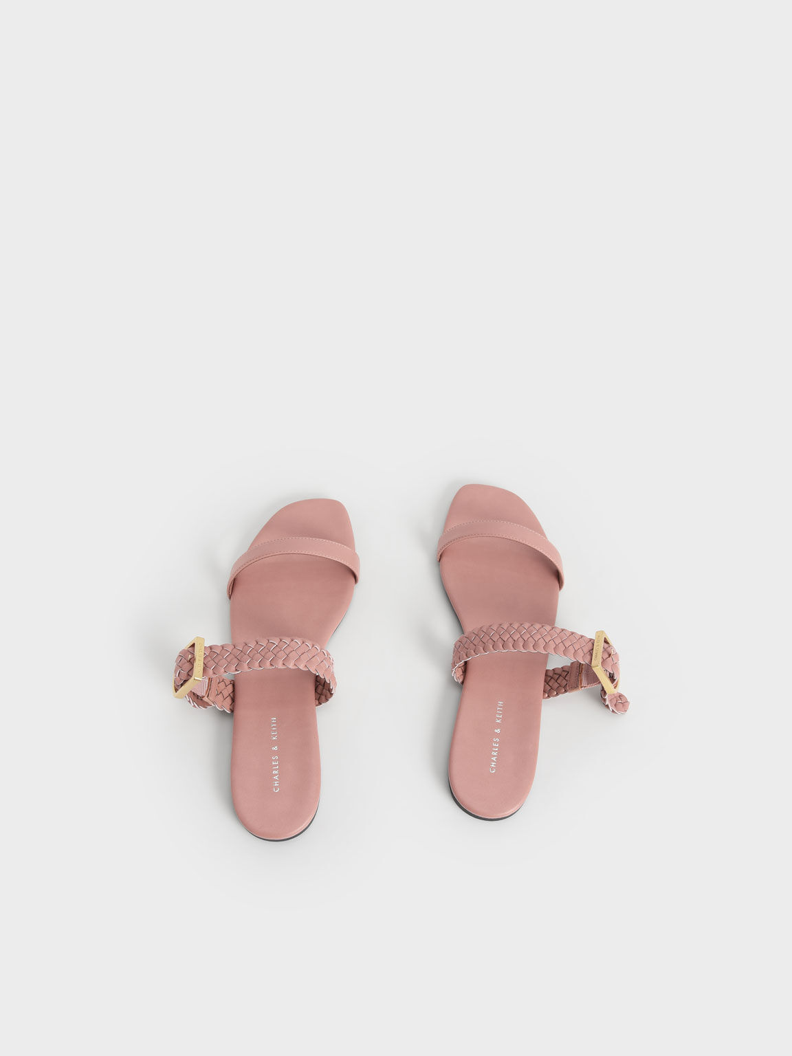 Woven Strap Slide Sandals, Pink, hi-res