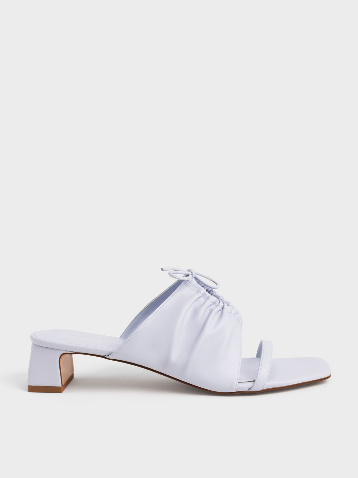 Bow-Tie Ruched Heeled Mules, Light Blue, hi-res