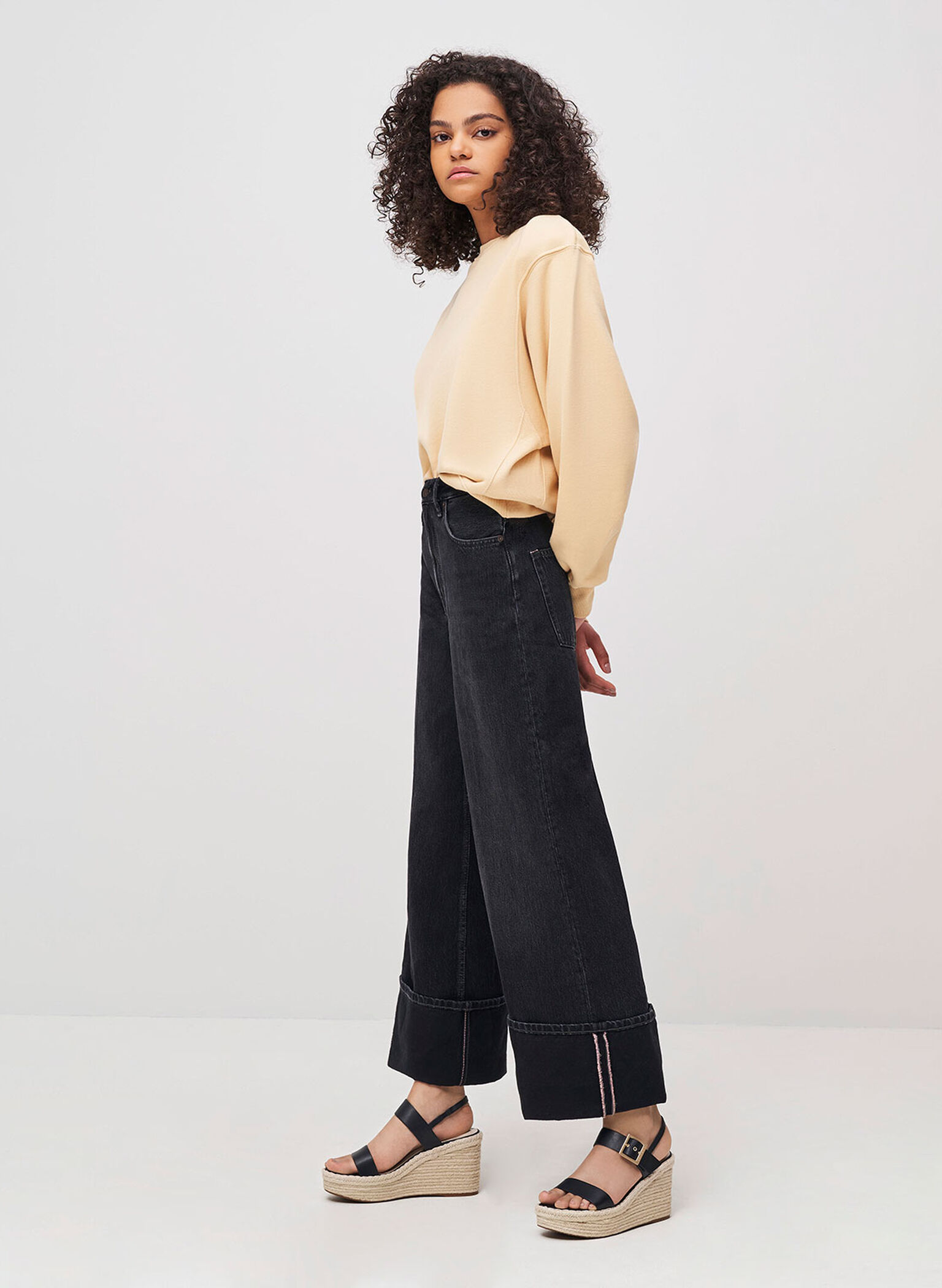 Buckled Espadrille Wedges, Black, hi-res