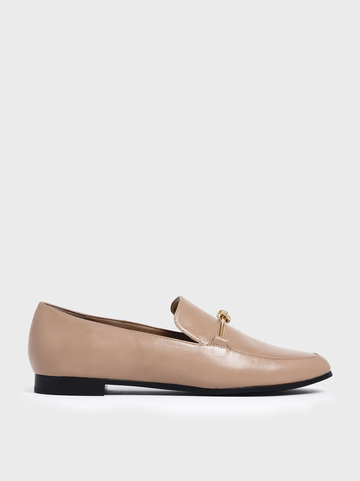 Nude Metallic Knot Accent Loafers - CHARLES & KEITH KR