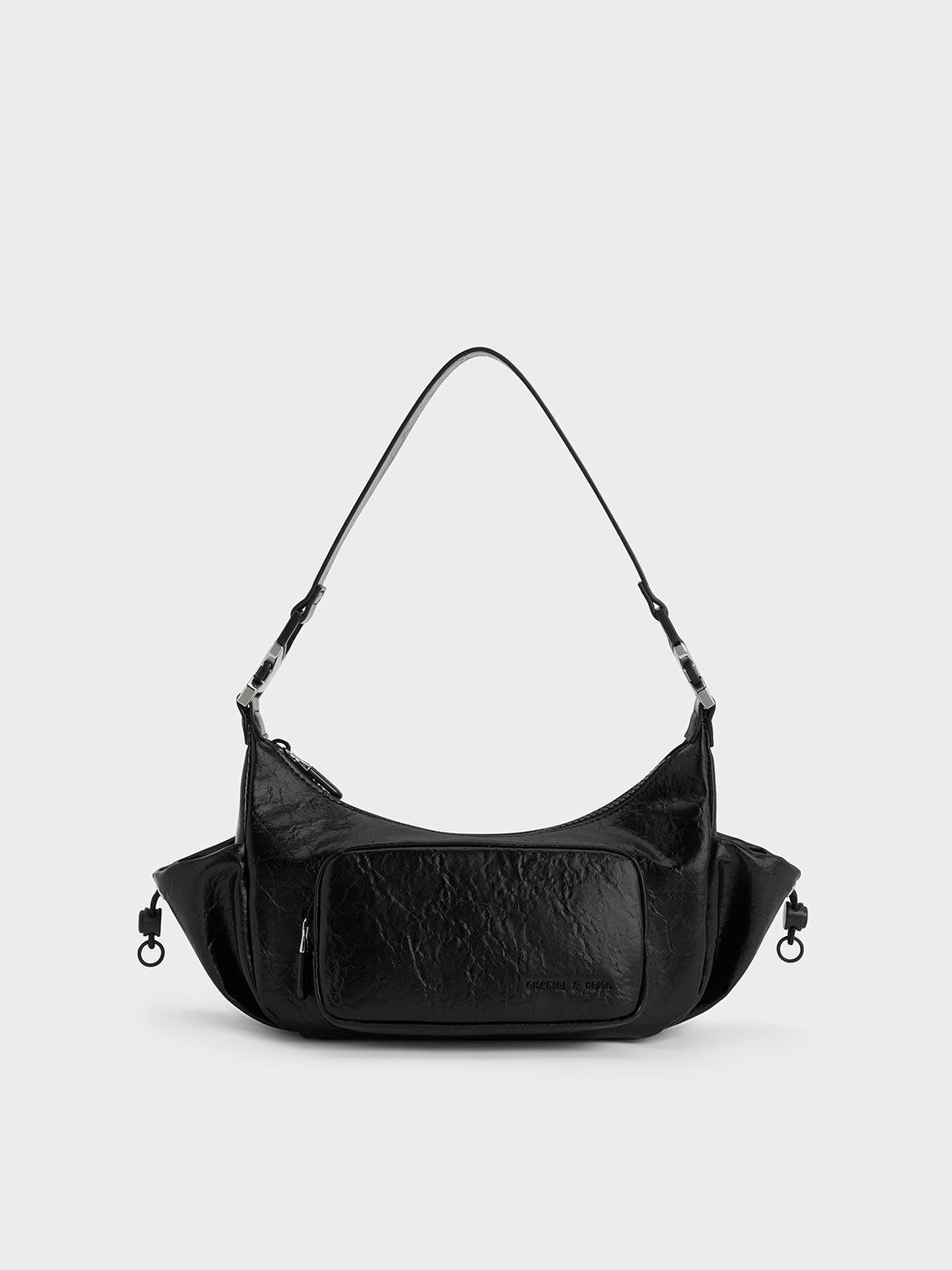Noir Soleil Crinkle Effect Shoulder Bag CHARLES KEITH CL