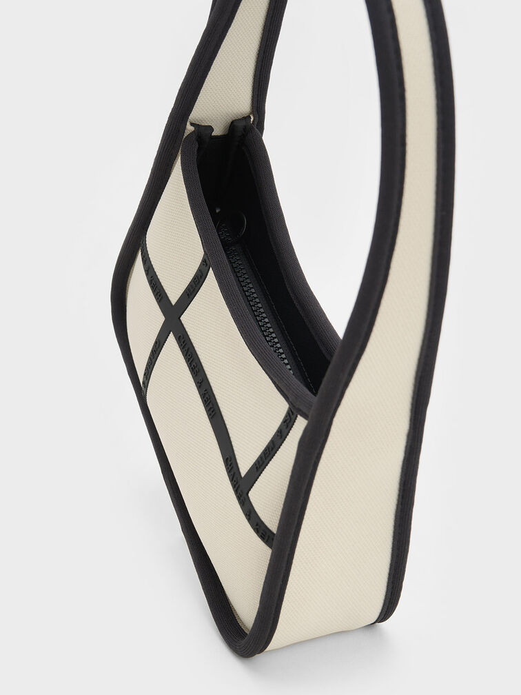 Avenue Contrast-Trim Trapeze Shoulder Bag, Cream, hi-res