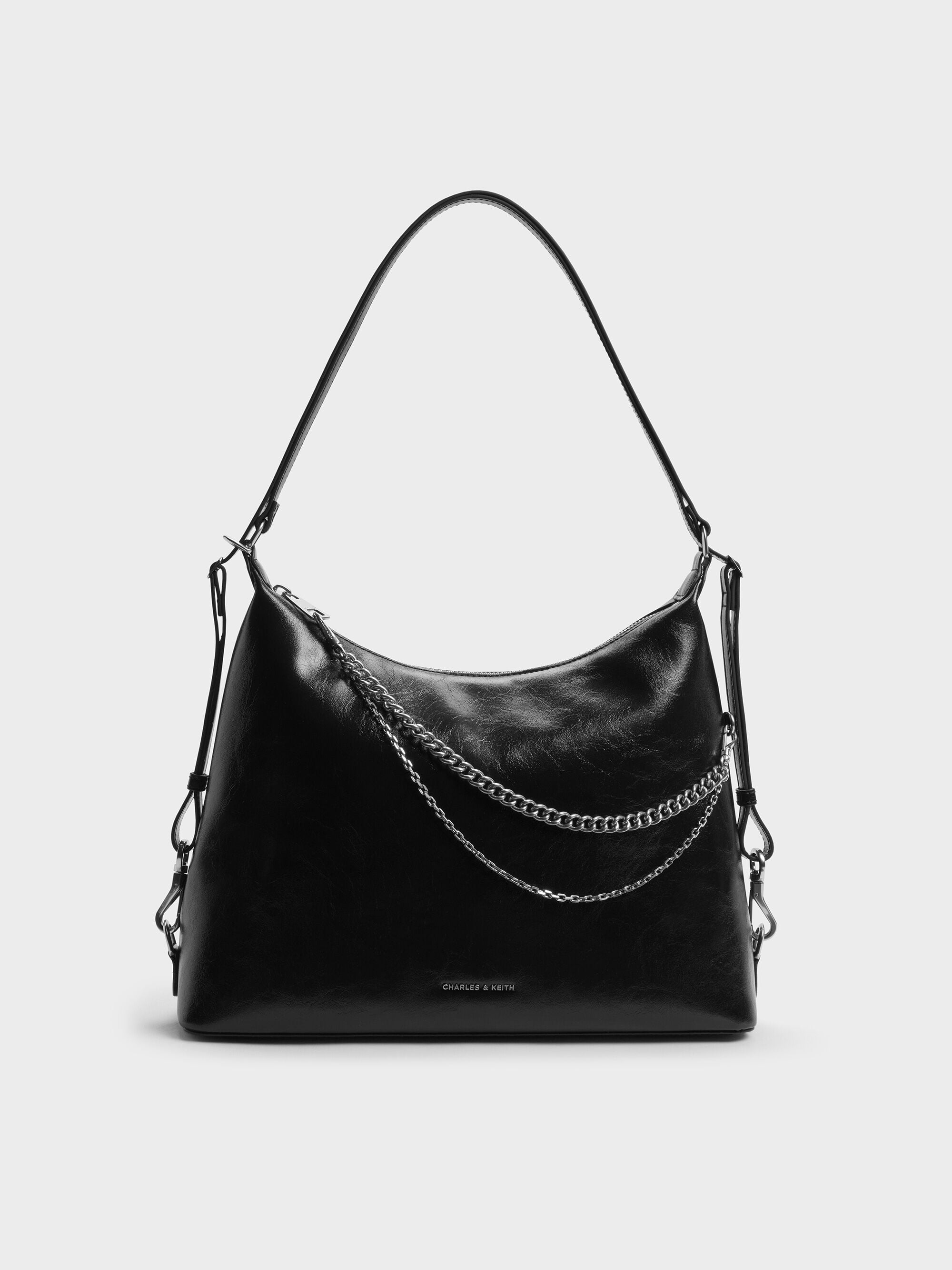 Atwood Chain Convertible Hobo Bag - Noir - CHARLES & KEITH US