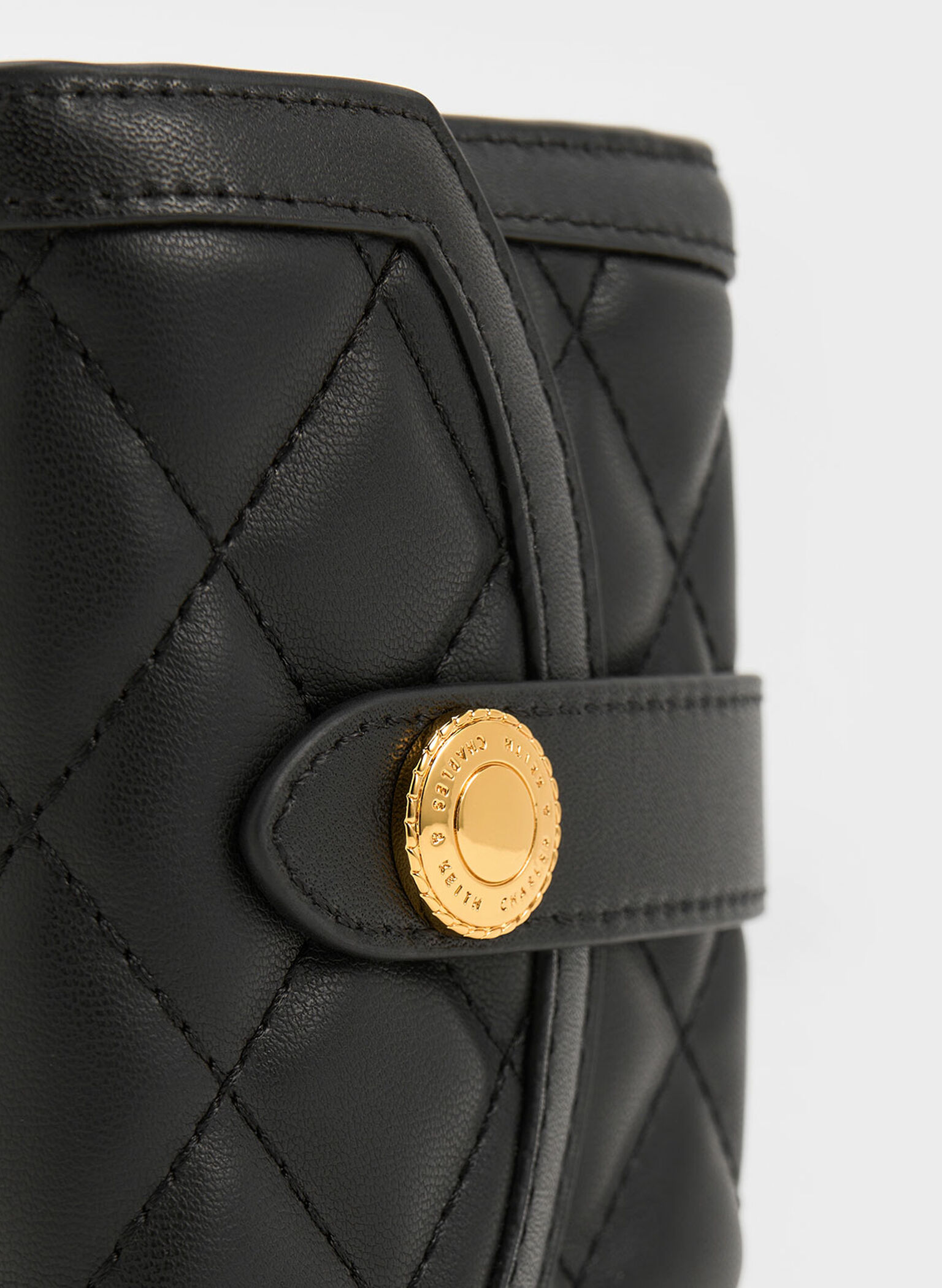 Black Este Quilted Belted Small Wallet - CHARLES & KEITH MY