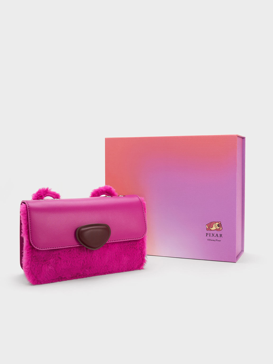 Lotso Furry Front Flap Bag, Fuchsia, hi-res