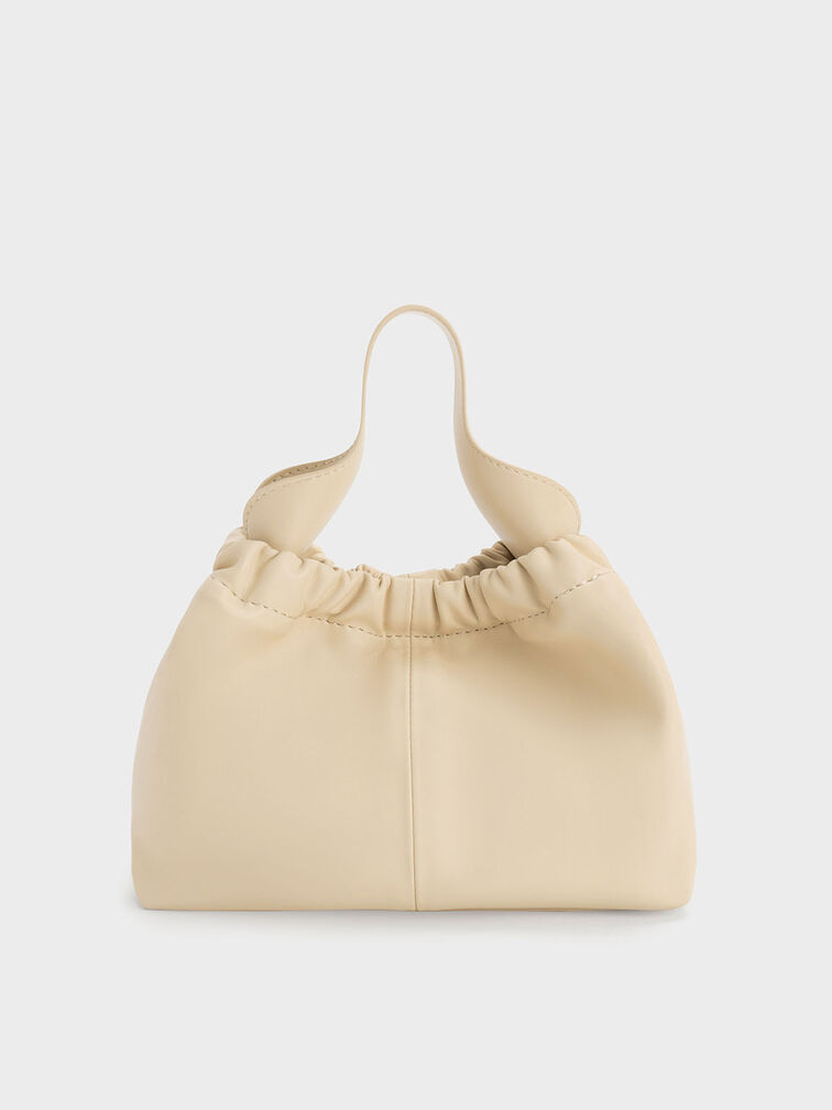 Bolso holgado Ally con acabado arrugado, Beige, hi-res