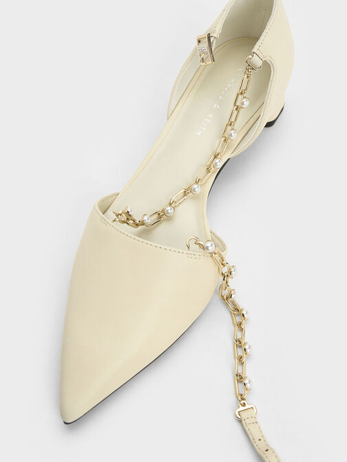 珍珠鍊尖頭跟鞋, 石灰白, hi-res