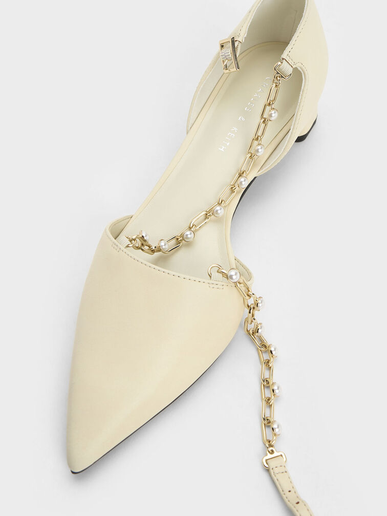 Beaded Metallic-Chain D'Orsay Pumps, Chalk, hi-res