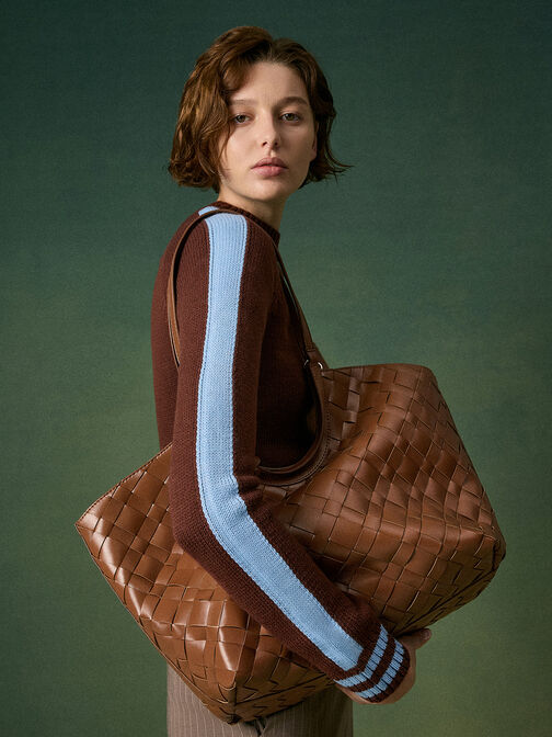 Ivette Woven Tote Bag, Chocolate, hi-res
