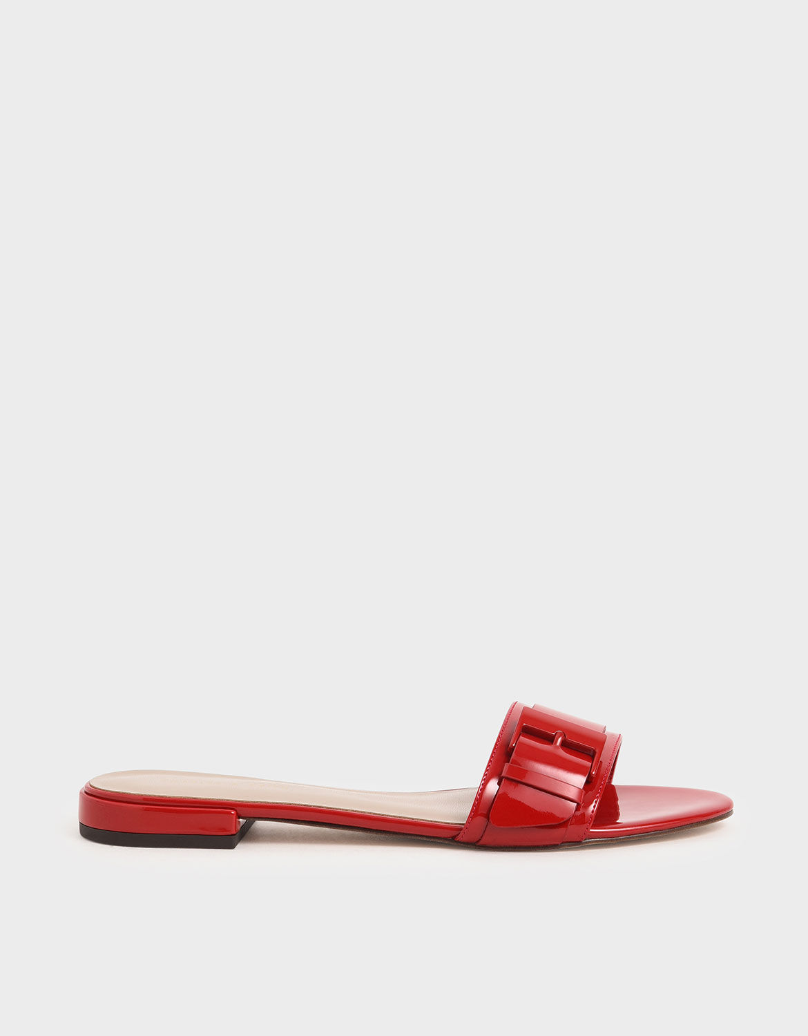 red buckle sandals