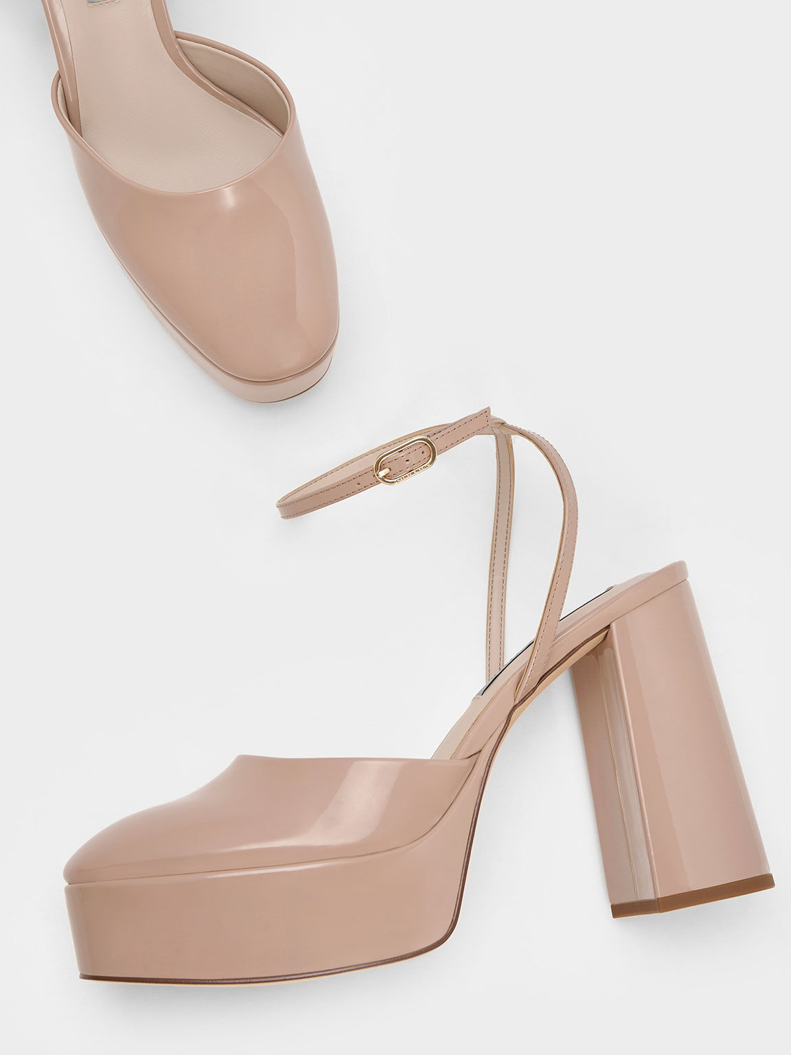 Nude Jemma Patent Platform Ankle Strap Pumps CHARLES KEITH US