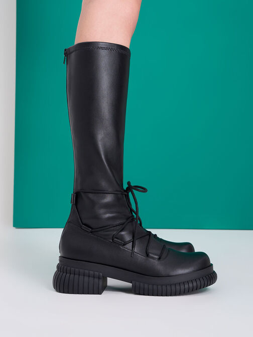 Tie-Around Knee-High Boots, Black, hi-res