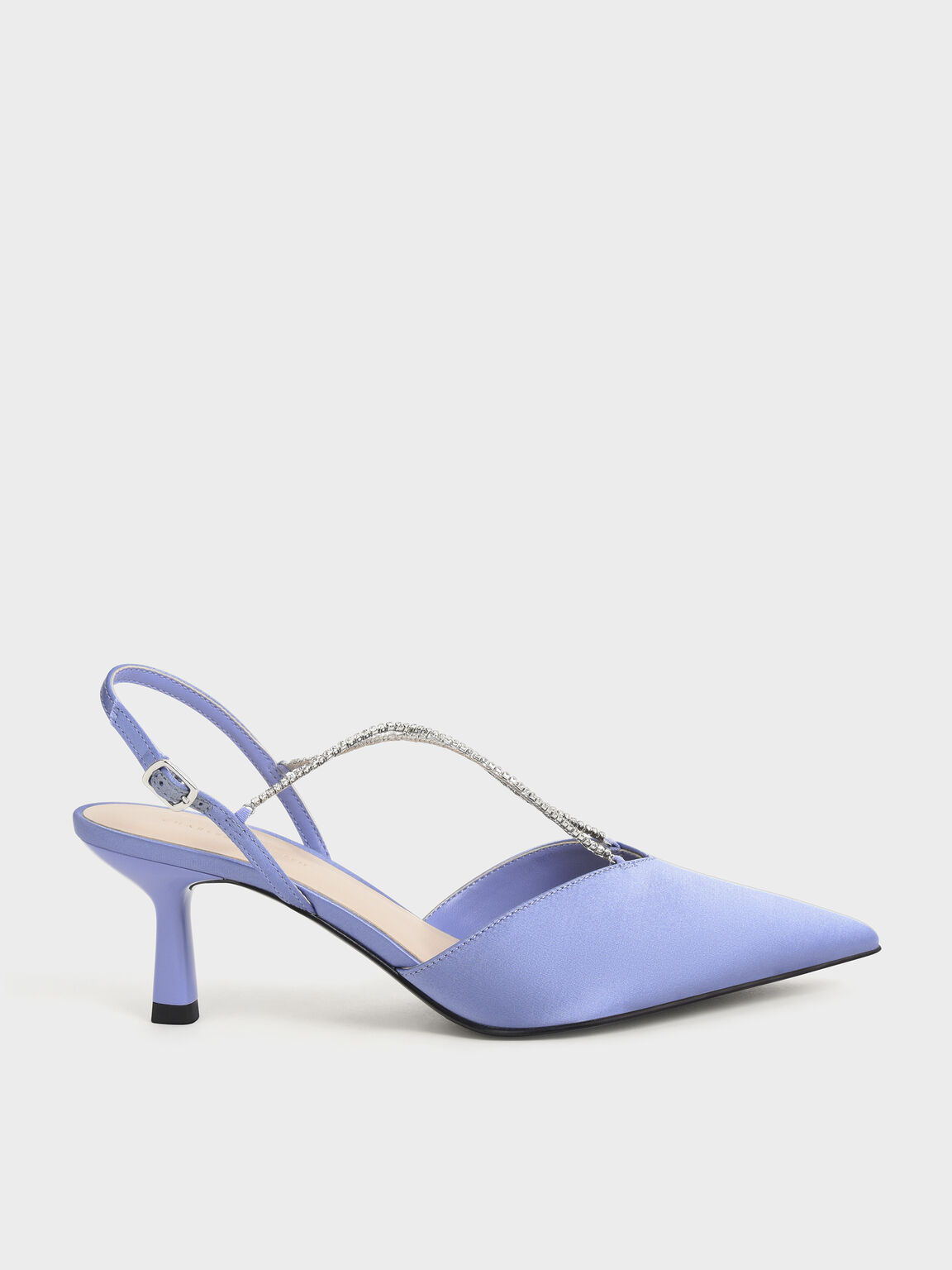 Recycled Polyester Gem-Strap Slingback Pumps, Blue, hi-res