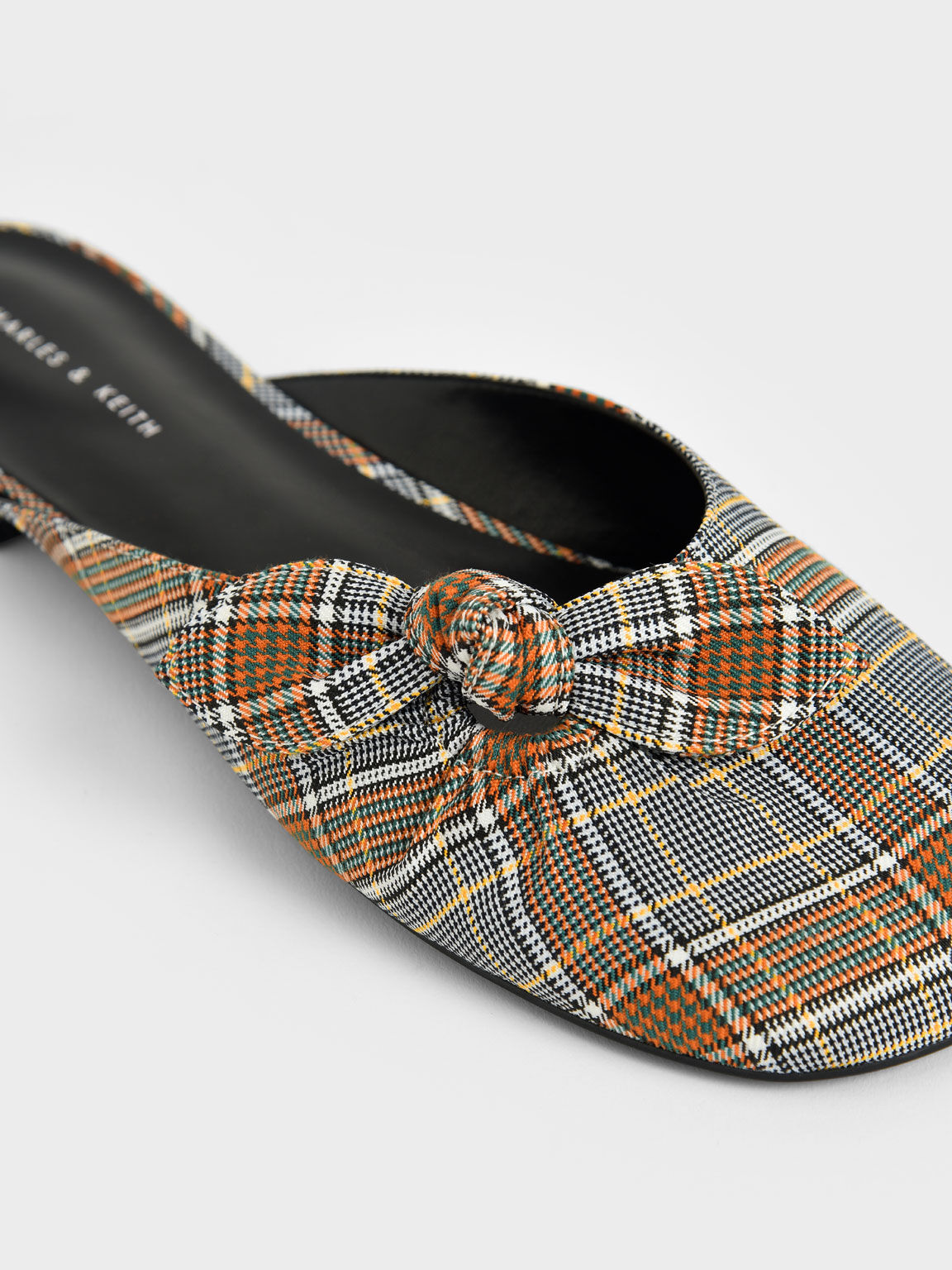 Grey Check Print Knotted Fabric Mules Charles Keith Ae