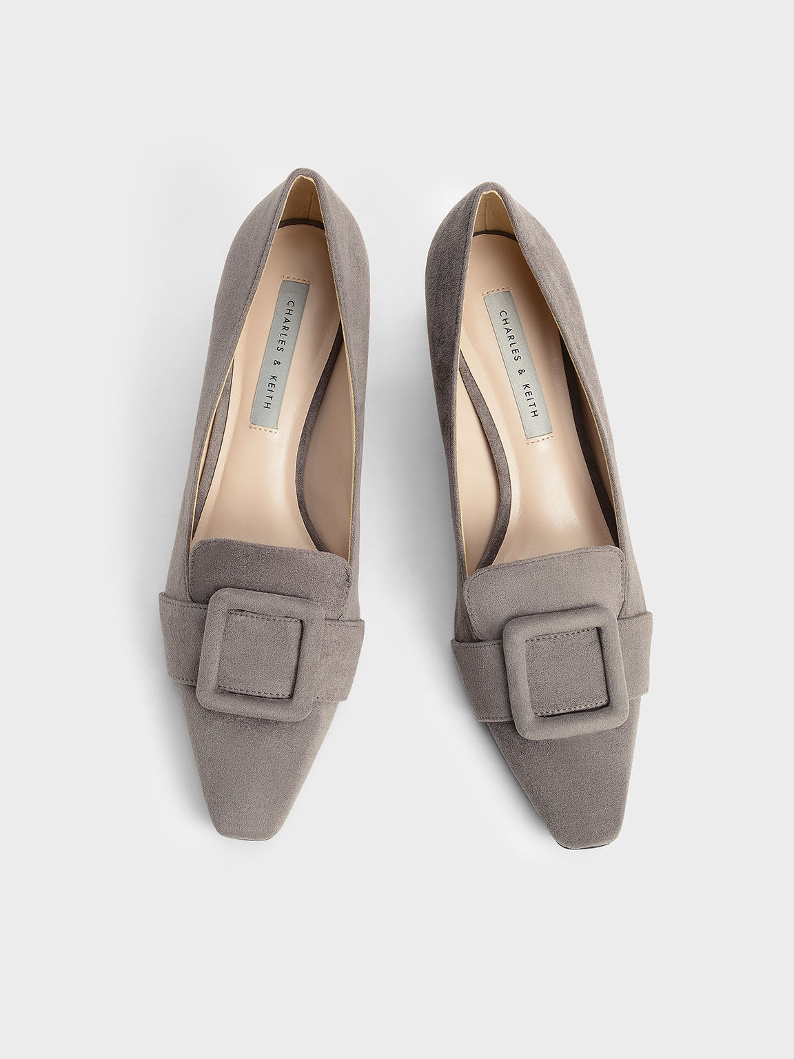 Textured Buckled Pumps, Grey, hi-res