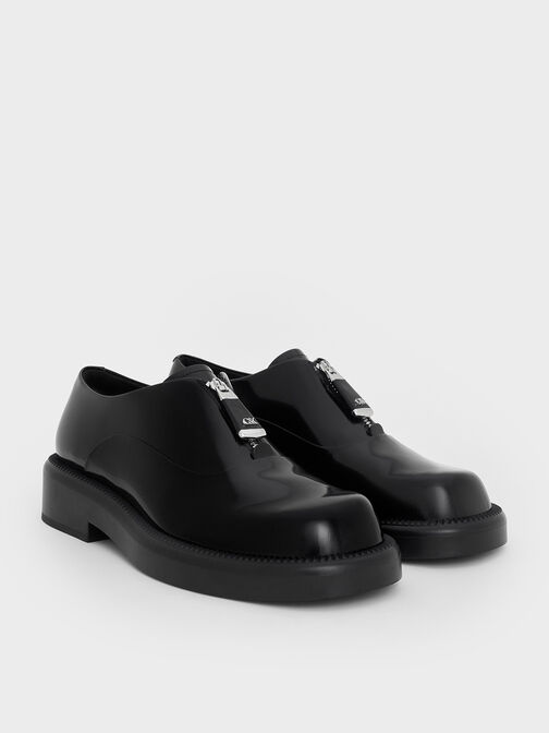 Nina Leather Zip-Up Loafers, Black Box, hi-res