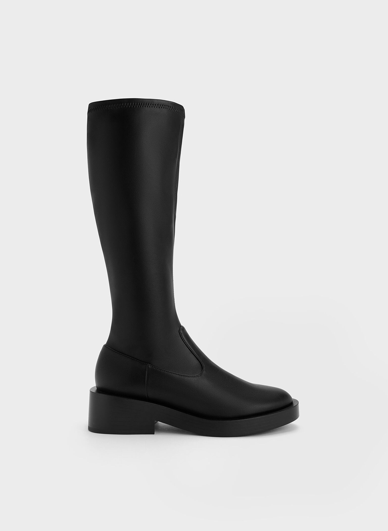 Botas a la rodilla con cremallera lateral, Negro, hi-res