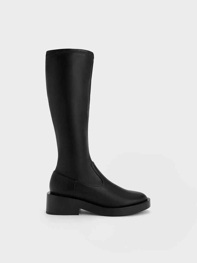 Side Zip Knee-High Boots, Black, hi-res