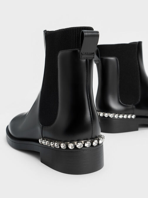 Leather Gem-Embellished Chelsea Boots, Black, hi-res