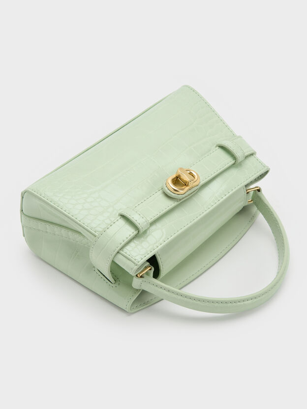 Aubrielle Croc-Effect Belted Top Handle Bag, Mint Green, hi-res